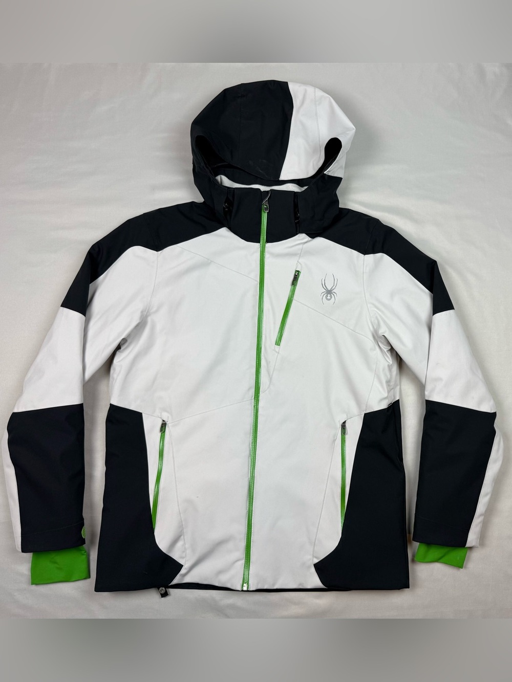 Spyder Mens Chambers Ski Jacket Sz Medium XTL 20k White/Black/Mantis Green
